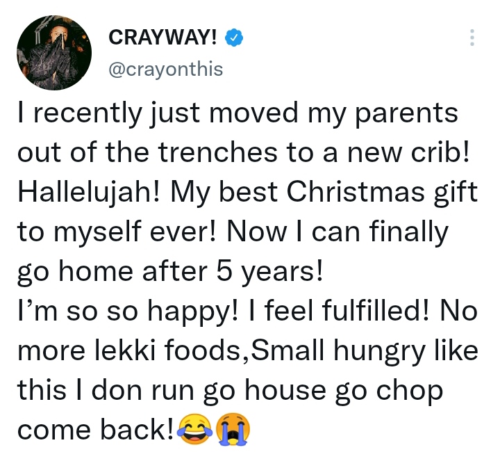 Crayon moves his parents out of trenches