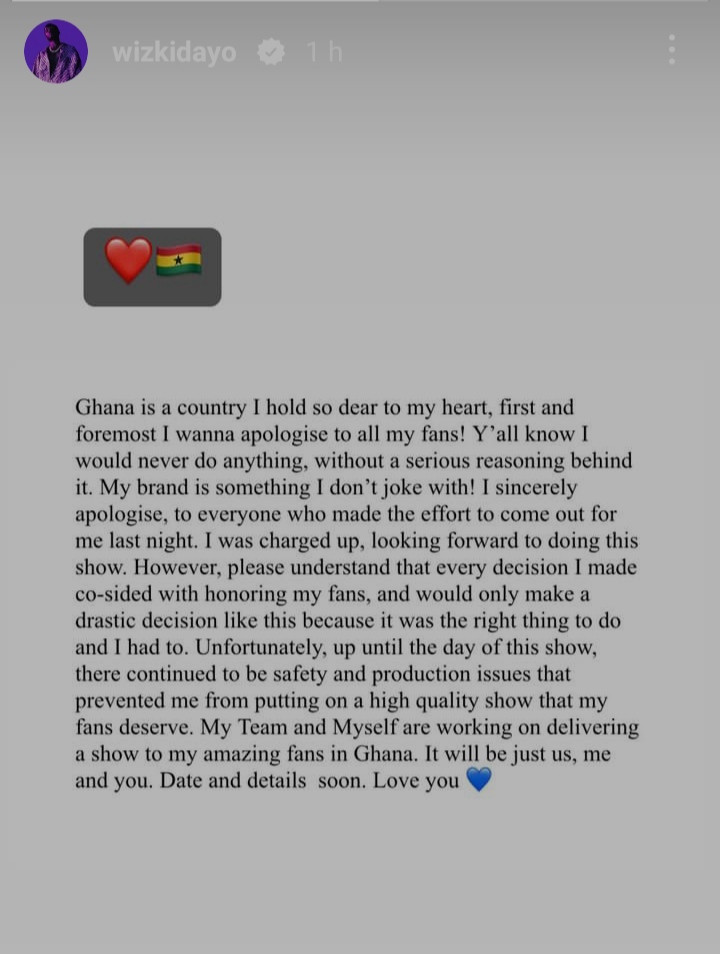 Wizkid apologized to fans