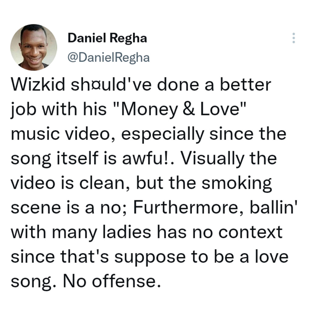 Daniel Regha Tackles Wizkid's song