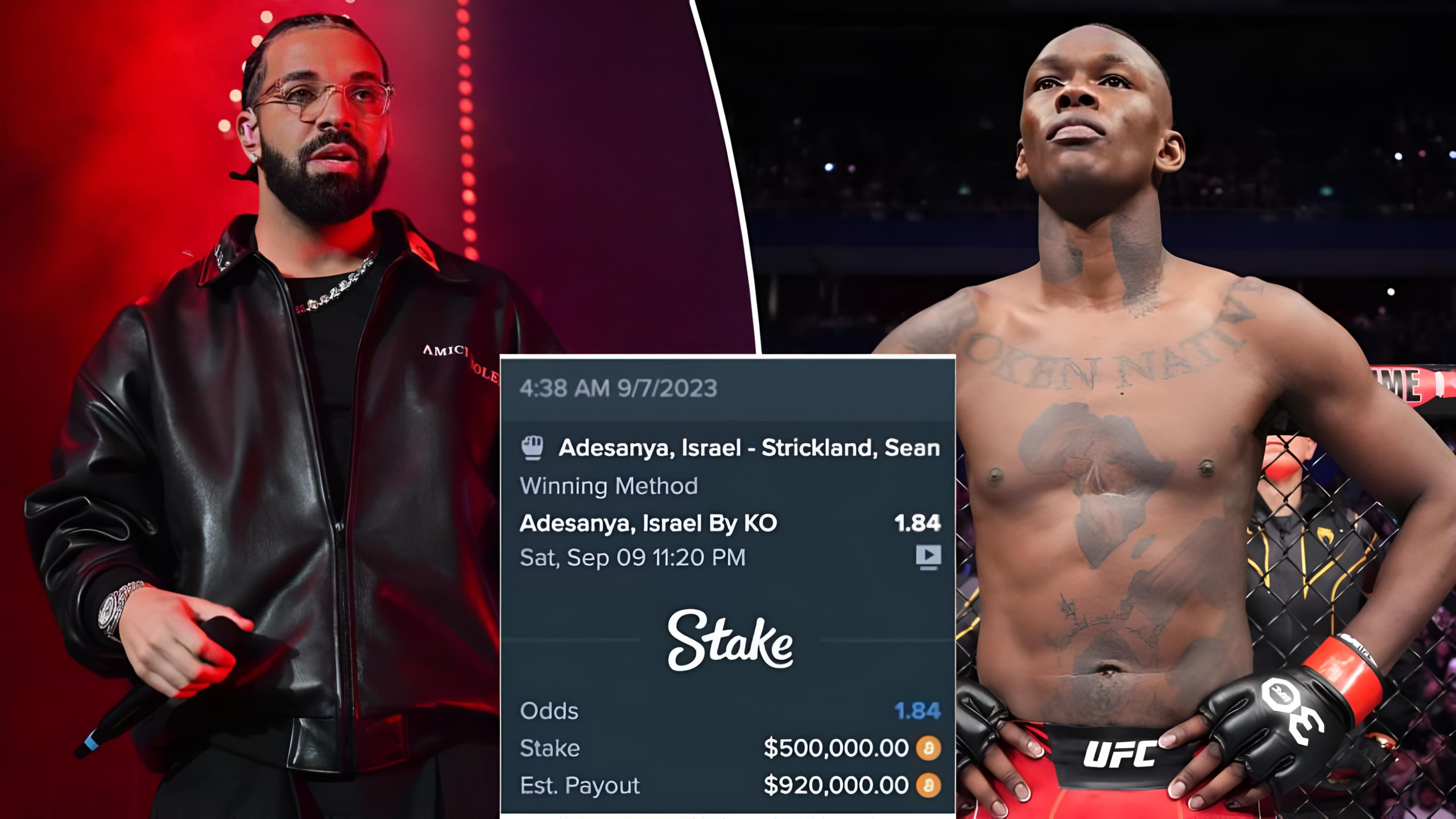 Drake Loses Nearly $1 Million in Bet After Israel Adesanya's UFC Title Fight Loss